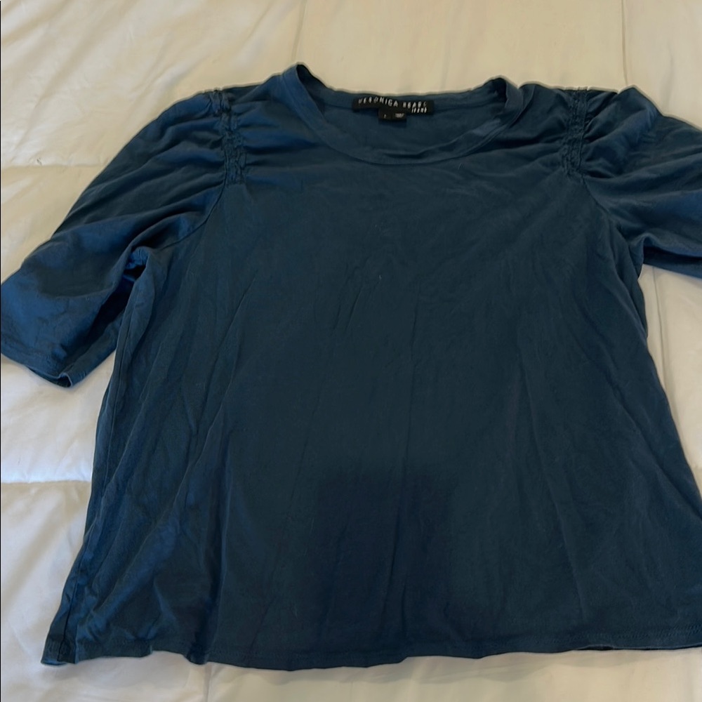 Veronica Beard Blue Puff Sleeve T-Shirt